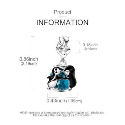 Hapour 925 Sterling Silver Charm for Bracelet Necklace Women Pendant Beads | Virgin Mary Charm, Religious Cross Heart Dragon European Jewelry Mom Charm - color: Dancing Penguin