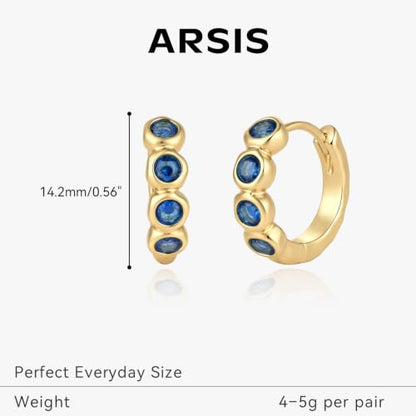 ARSIS Bubble Huggie Hoop Earrings for Women with Cubic Zirconia, Platinum/18K Gold Plated Bezel Hoop Earrings with Opal, Hypoallergenic Lightweight Jewelry, Clear/Ruby/Emerald Green/Aqua/Sapphire/Pink - color: Sapphire Blue