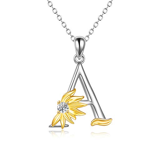 POPLYKE Initial Sunflower Necklace for Women 925 Sterling Sliver Sunflower Pendant Necklace Letter Initial Pendant Chain - style: Sunflower A
