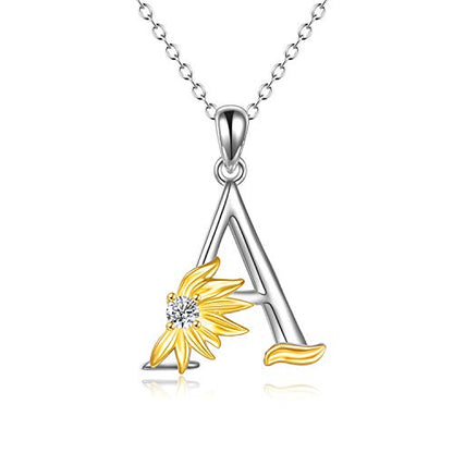 POPLYKE Initial Sunflower Necklace for Women 925 Sterling Sliver Sunflower Pendant Necklace Letter Initial Pendant Chain - style: Sunflower A