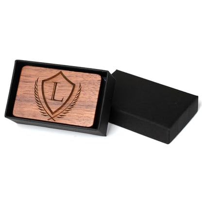 Mens Initial Cufflinks and Tie Clip A-Z Alphabet Letter Black Stainless Cuff Links Tie Bar with Engraved Walnut Wood Box Groom Groomsman Wedding Set - style: Classic-L