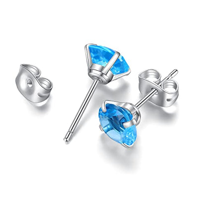 6 Pairs Stud Earrings Set, Hypoallergenic Cubic Zirconia Earrings 316L Stainless Steel CZ Earrings 3-8mm - color: A-Sea blue (Light blue) CZ