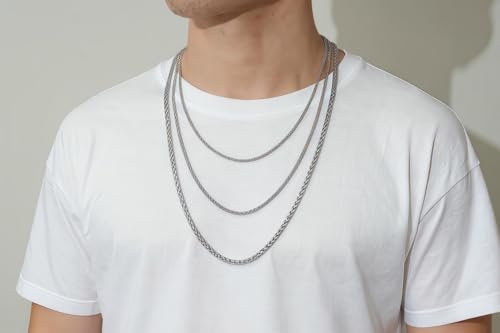 FOSIR Silver Wheat Chain Necklace for Men and Women, Stainless Steel Chains 2.5mm 3mm 4mm 5mm Mens Necklaces - size: 20.0 Inches long, style: 2.5mm wide