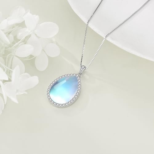 YAFEINI 925 Sterling Silver Moonstone Necklace Filigree Teardrop Pendant Necklace Jewelry for Women Girls - color: Z-Cubic Zirconia Moonstone Necklace