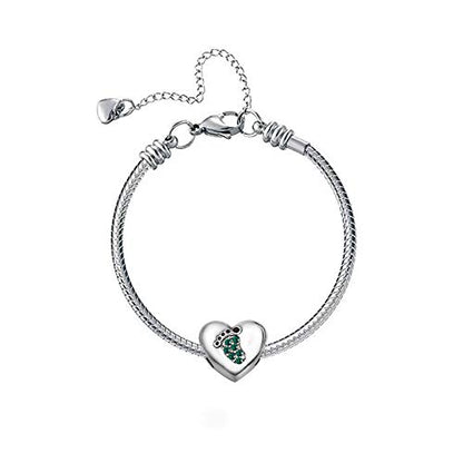 KunBead January-December Birthstone Footprint Heart Birthday Love Bead Charms Compatible with Pandora Bracelet for Mom Daughter Grandma Granddaughter - color: May