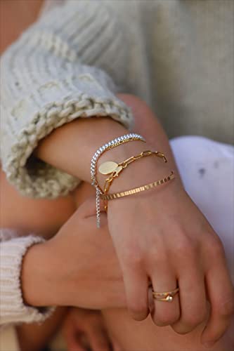 PERNNLA PEARL Dainty Gold Bar Bracelet for Women Simple Delicate Thin Cuff Bangle Hook Bracelet 18K Gold Plated Handmade Minimalist Jewelry - color: 12.Small Rectangle