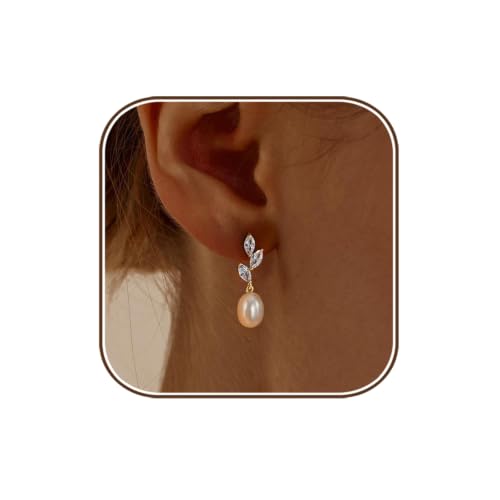 Pearl Earrings for Women:Gold Wedding Dangle Drop Earring Pearl Jewelry | 14K Gold Plated Pearl Drop Earrings for Women,Dainty Wedding Bride Earring Studs,Gold Dangle Drop Earring,Waterproof Jewelry - size: 1 pcs-3