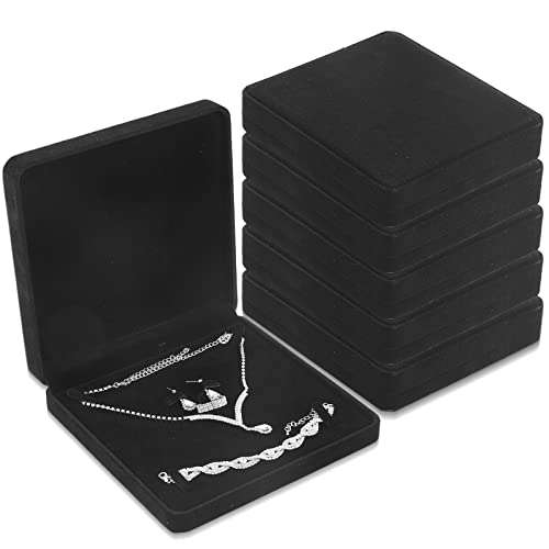 6 Pcs Velvet Jewelry Set Box Jewelry Display Case Earring Ring Bracelet Necklace Gift Box Pearl Necklace Storage Case for Mother's Day Wedding Travel Anniversary(Black) - color: Black