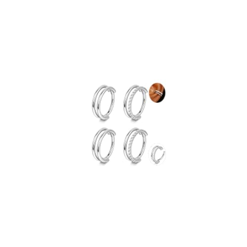 Cartilage Hoop Earrings 16G Surgical Steel Conch piercing jewelry | 4Pcs,8mm/10mm/12mm, Stacked Clicker, Double Hoop, Tragus Helix Piercing Jewelry - color: Silver, size: 12mm