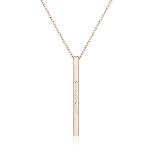 ChicSilver Customizable Vertical Bar Pendant Necklace 925 Sterling Silver Y Necklace Simple Fashion Jewelry Gifts for Women - style: C. 2mm Vertical Bar-Rose Gold Engraving