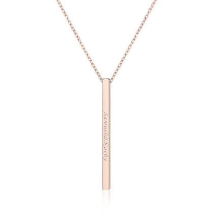 ChicSilver Customizable Vertical Bar Pendant Necklace 925 Sterling Silver Y Necklace Simple Fashion Jewelry Gifts for Women - style: C. 2mm Vertical Bar-Rose Gold Engraving