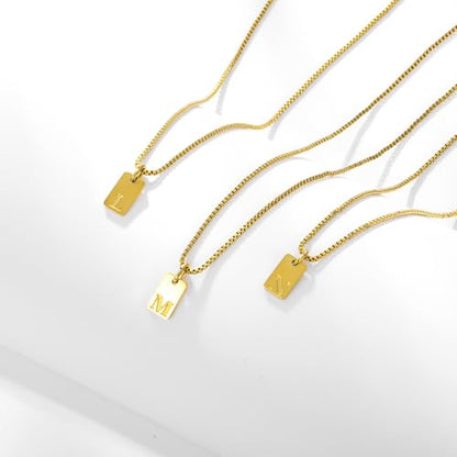Gold Plated Square Initial Necklace Waterproof A-Z Letter Pendant on Thin Chain - Dainty, Stackable Jewelry for Women - color: Golden-J, size: F