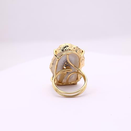 Ring Geode Druzy Slice Unique And Stylish Statement Gold Plated Jewelry Natural Gemstone Stone size 25-35 mm Approximately Adjustable Shank US Scale Size 6-9 - color: Gray, 7