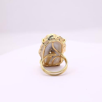 Ring Geode Druzy Slice Unique And Stylish Statement Gold Plated Jewelry Natural Gemstone Stone size 25-35 mm Approximately Adjustable Shank US Scale Size 6-9 - color: Gray, 7