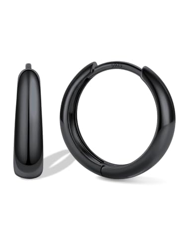 Bestyle Gold Huggies Earrings for Women Hypoallergenic 925 Sterling Silver Post Huggie Hoop Earrings Thick Lightweight Small Hoop Earrings 8/10/12/14mm - color: Black, size: 14mm