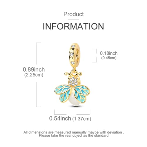 LNQOBU 925 Sterling Silver Charms Color-changing Chameleon Dangle Charm Beads Glow in the Dark Charme fits Pandora Bracelets and Necklace Jewelry Gift for Women - style: Golden Firefly Charm