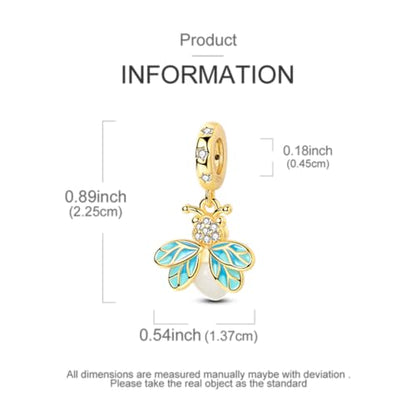 LNQOBU 925 Sterling Silver Charms Color-changing Chameleon Dangle Charm Beads Glow in the Dark Charme fits Pandora Bracelets and Necklace Jewelry Gift for Women - style: Golden Firefly Charm