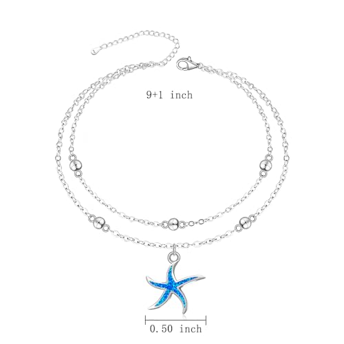 Sterling Silver Anklets for Women Sea Turtle Starfish Anklet Bracelet Ocean Beach Jewelry Opal Summer Foot Mothers Day Gift - style: Anklet-Starfish-A002