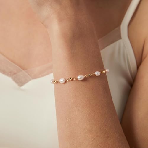 Pearl Bracelets for Women, 14k Gold Plated Dainty Beaded Bracelets Stack Link Chain Charm Bracelets Set Layered Tiny Jewelry for Women Christmas Gifts - style: GD-5