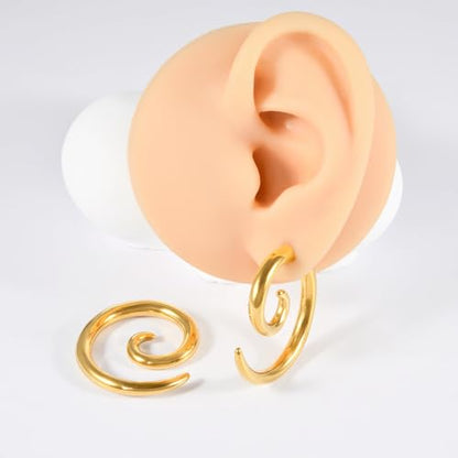 2PCS Spiral Snail Stainless Steel Gold Plated Ear Tapers Plugs Tunnels Expander Hanger Gauges Earrings Stretching Body Piercings Fashion Jewelry for Women Men - size: 00g(10mm)