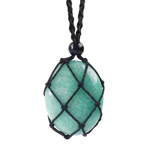 weryerker Natural Gemstone Pendant Necklace Healing Crystal Stone Pendant with Hand-Woven Rope Adjustable for Women Men - color: 1PC Amazonite