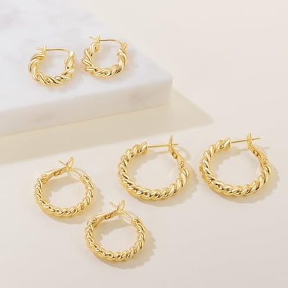 NEARLAND Gold Hoop Earrings for Women 14K Gold Earrings for Women | Twisted Small Gold Hoop Earrings Hypoallergenic 14K Gold Hoop Earrings Lightweight Gold Hoop Earrings for Women 15/19/23mm - size: 19mm