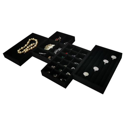 Stackable Jewelry Trays Velvet Drawer Organizer Inserts Tray Jewelry Storage Display Case for Rings,Stud Necklaces,Earrings (Black) - color: Black