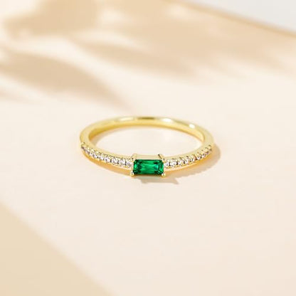 TIGRADE Emerald Cut Anniversary Ring Baguette Eternity Ring CZ Minimal Dainty Stacking Ring for Her Women Size 4-11