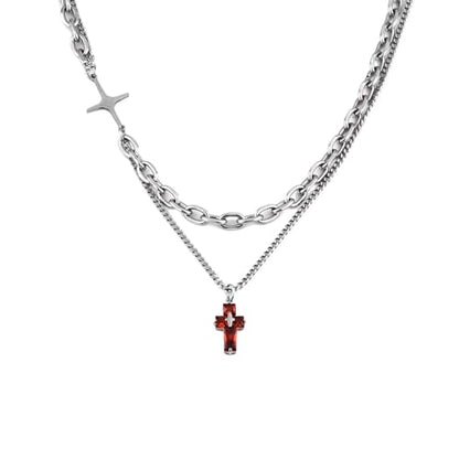 Gothic Cross Star Necklace For Men Women Silver Stainless Steel Cuban Link Paperclip Figaro Bead Chain Punk Kpop Y2k Goth Irregular Layered Cross Pendant Necklace Non Tarnish Jewelry Gift - color: Silver B