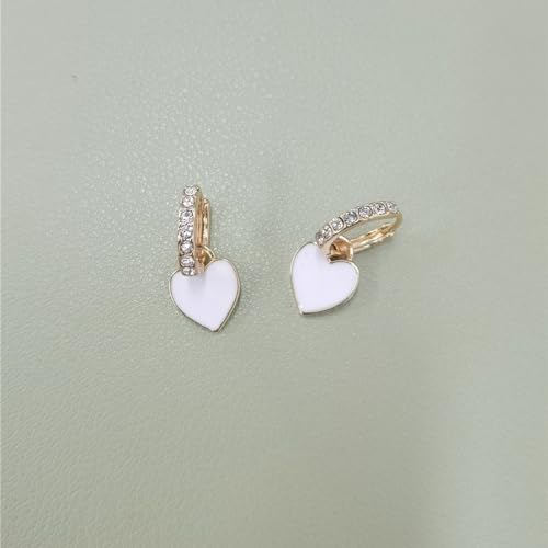 Preppy Love Heart Hoop Earrings for Women Teen Girls Gold Plated Cubic Zirconia CZ Charms Dangle Drop Huggie Small Hoops Cartilage Earring Fashion Colorful Y2K Jewelry Cute Gifts - color: White