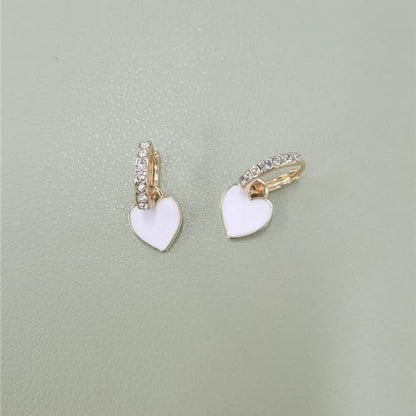 Preppy Love Heart Hoop Earrings for Women Teen Girls Gold Plated Cubic Zirconia CZ Charms Dangle Drop Huggie Small Hoops Cartilage Earring Fashion Colorful Y2K Jewelry Cute Gifts - color: White