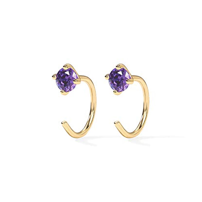 PAVOI 14K Gold 925 Sterling Silver Huggie Half Hoop Earrings for Women | Tiny Boho Colored Cartilage Earring | Blue, Green, Amethyst, Garnet, Black CZ, Turquoise, Opal, Pearl - style: Amethyst