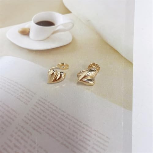 Clip on Chunky Heart Small Stud Earrings for Women Non Pierced Ear Gold-Plated Hearted Shaped Cuff Wrap Fake Studs Hypoallergenic Fashion Jewelry for Her Bff