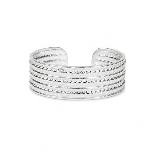 Sterling Silver Toe Ring, Adjustable Open Band, Handmade | Fits Toe, Knuckle or Pinky Ring | One Size Fits Most | Comfortable to Wear | Minimalist Style | Water Resistant - style: Line Textured Band