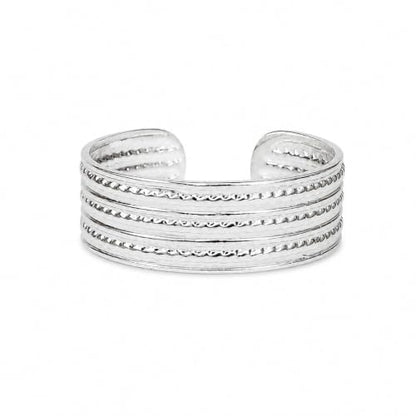 Sterling Silver Toe Ring, Adjustable Open Band, Handmade | Fits Toe, Knuckle or Pinky Ring | One Size Fits Most | Comfortable to Wear | Minimalist Style | Water Resistant - style: Line Textured Band