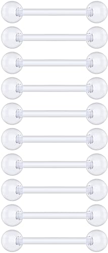 Plastic Tongue Rings For Surgery - Clear Plastic Tongue Rings For Work - Hypoallergenic Straight Barbell Bioflex Ring Piercing Jewelry - Clear Industrial Piercing Jewelry - color: 14G - 12mm (1/2)
