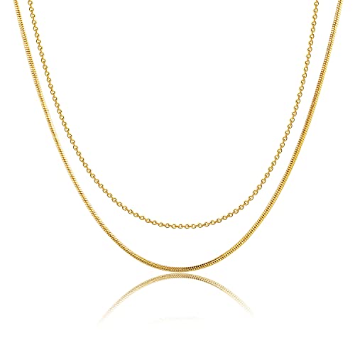 Herringbone Choker Necklace Set Double Layer Snake Chain Herringbone Chain Necklace Layering Necklace Set Cuban Chain Necklace for Women - style: 1.5mm Snake+ Ochain-GD