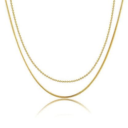 Herringbone Choker Necklace Set Double Layer Snake Chain Herringbone Chain Necklace Layering Necklace Set Cuban Chain Necklace for Women - style: 1.5mm Snake+ Ochain-GD