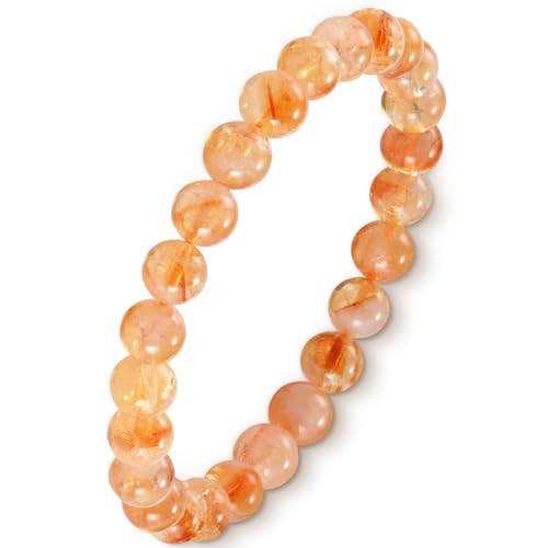 Agate Round Beaded Bracelet for Women Men Natural Agates Stone Healing Bracelets Stretch Elastic Handmade Polished Gemstone Beads Bracelet - color: Yellow Tower Crystal, size: 8mm Beads