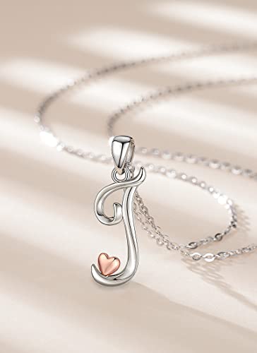 CELESTIA 925 Sterling Silver Initial Necklaces 26 Letter with Rose Gold Heart - 18 Inch Chain - color: J-Initial