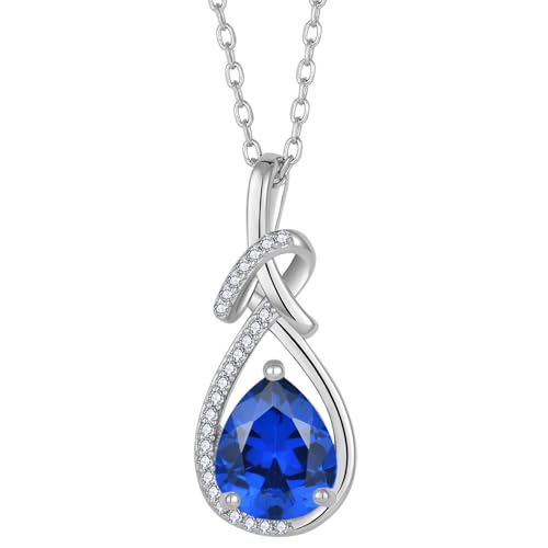 Infinity Teardrop Necklace Silver Tone Pendant Birthstone Jewelry for Women - color: Royal Blue