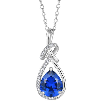 Infinity Teardrop Necklace Silver Tone Pendant Birthstone Jewelry for Women - color: Royal Blue