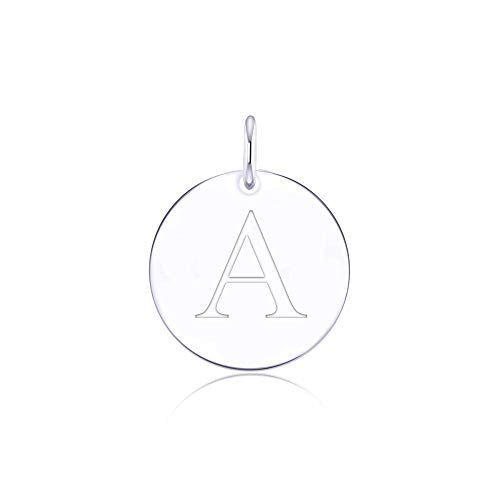 Sterling Silver Mini Initial Disc Round Charm Pendant for Women - color: A