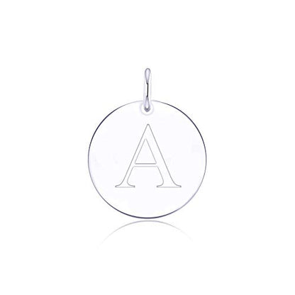 Sterling Silver Mini Initial Disc Round Charm Pendant for Women - color: A