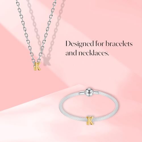 S925 A-Z Bead Charms,Initial Letter Alphabet, 14K Gold Plated, for Bracelet Necklace, Gift for Mothers Nurses Day Graduation Birthday Anniversary, for Girlfriend Family Friend, for Pandora - style: K