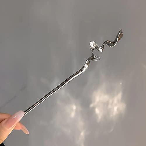 2Pcs Chinese Hair Sticks for Women, Silver Black Metal Bun Hairpin, 2Pcs | Chinese hair chopsticks for women, silver hair stick,metal hairpin, bun hairstyle headwear
