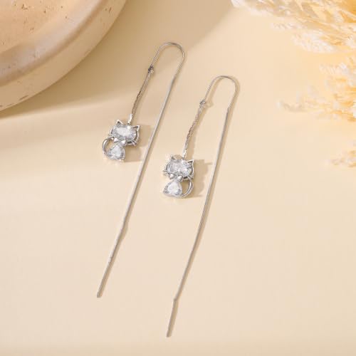Silver Dangle Earrings Women Dangling Drop Bridesmaid Wedding Prom Jewelry - color: Silver cat