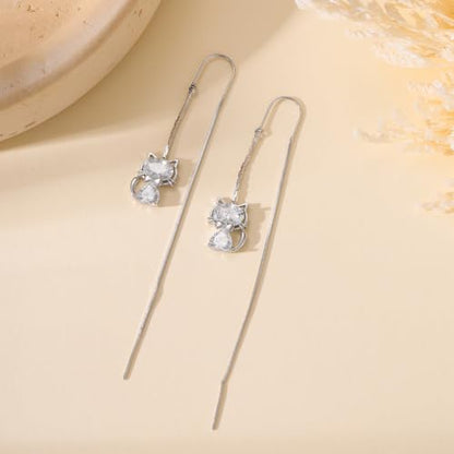 Silver Dangle Earrings Women Dangling Drop Bridesmaid Wedding Prom Jewelry - color: Silver cat