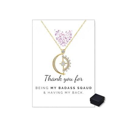 Angyape Badass Gifts For Women,To My Badass Squad Necklace We Always Have Each Other's Back All-Match Geometric Sun Necklaces Star and Moon Friendship Sliver Necklace Jewelry Gifts For My Best Friend - color: Gold