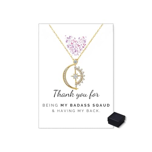 Angyape Badass Gifts For Women,To My Badass Squad Necklace We Always Have Each Other's Back All-Match Geometric Sun Necklaces Star and Moon Friendship Sliver Necklace Jewelry Gifts For My Best Friend - color: Gold
